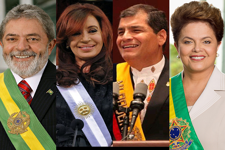 Dilma Rousseff, Rafael Correa, Lula y Cristina Fernández
